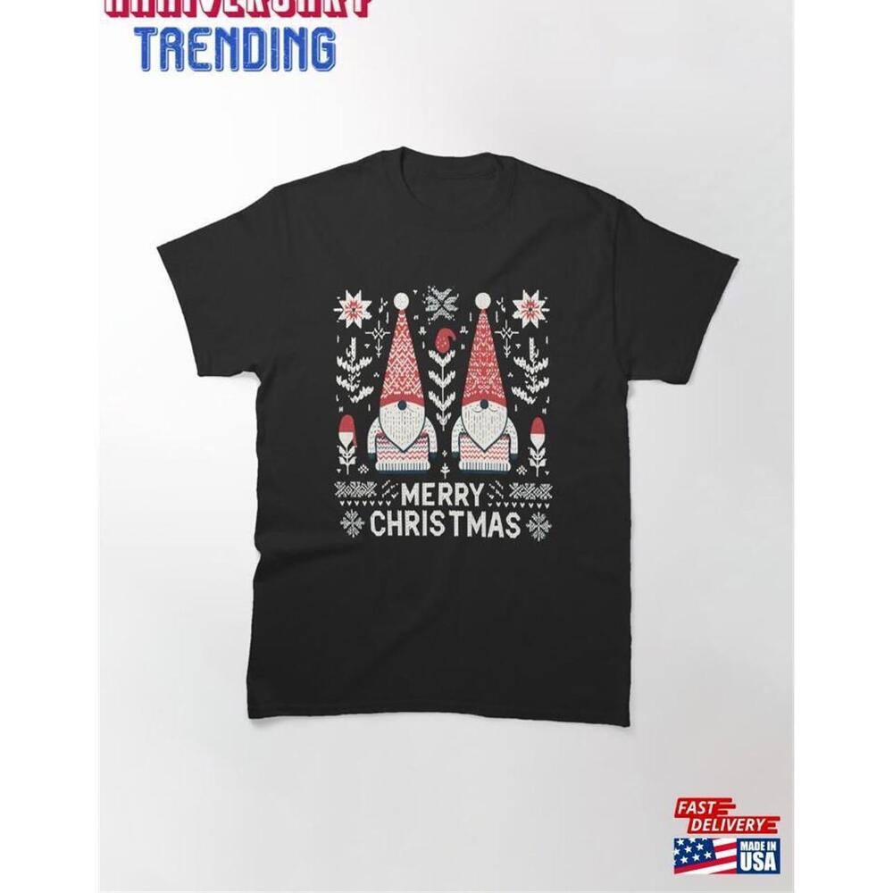 Merry Christmas Gnomes Knitting Pattern Look Classic Tshirt Unisex